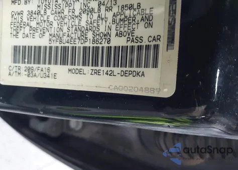 2013 Toyota Corolla L from USA, damaged, VIN 5YFBU4EE7DP186270